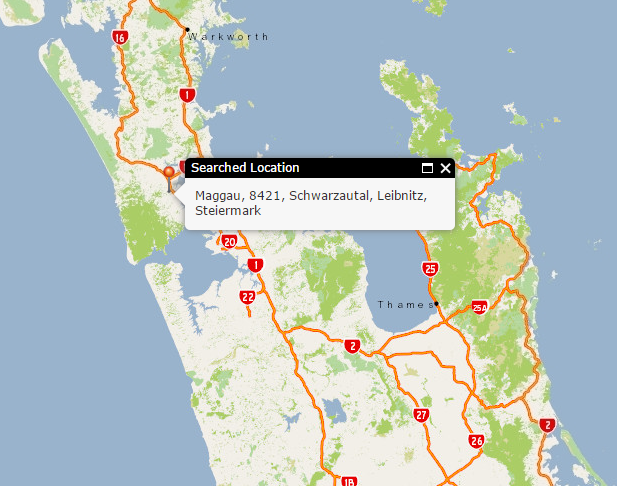 Point clicked in New Zealand with incorrect address