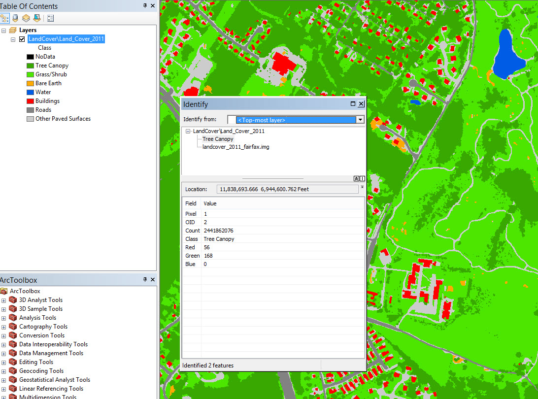 land cover image service in ArcMap