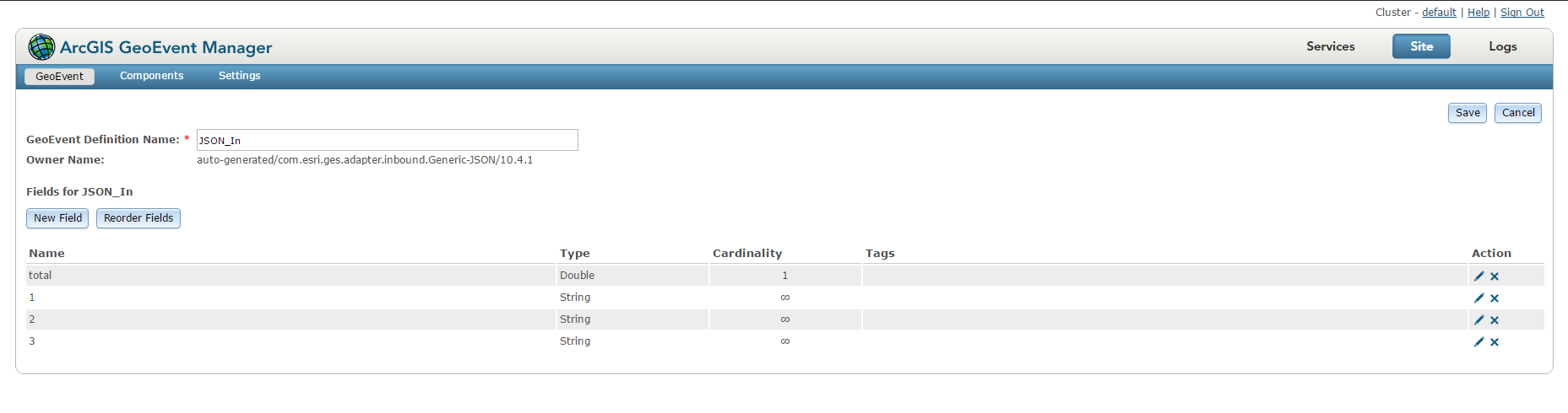 GeoEvent Definition No Fields JSON