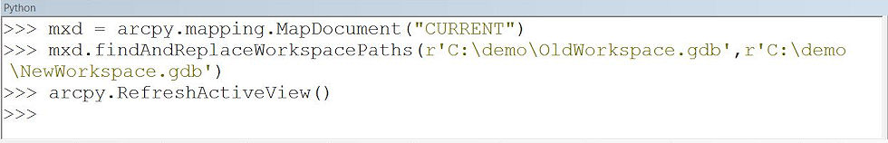 Python code snippet to update ArcMap workspace