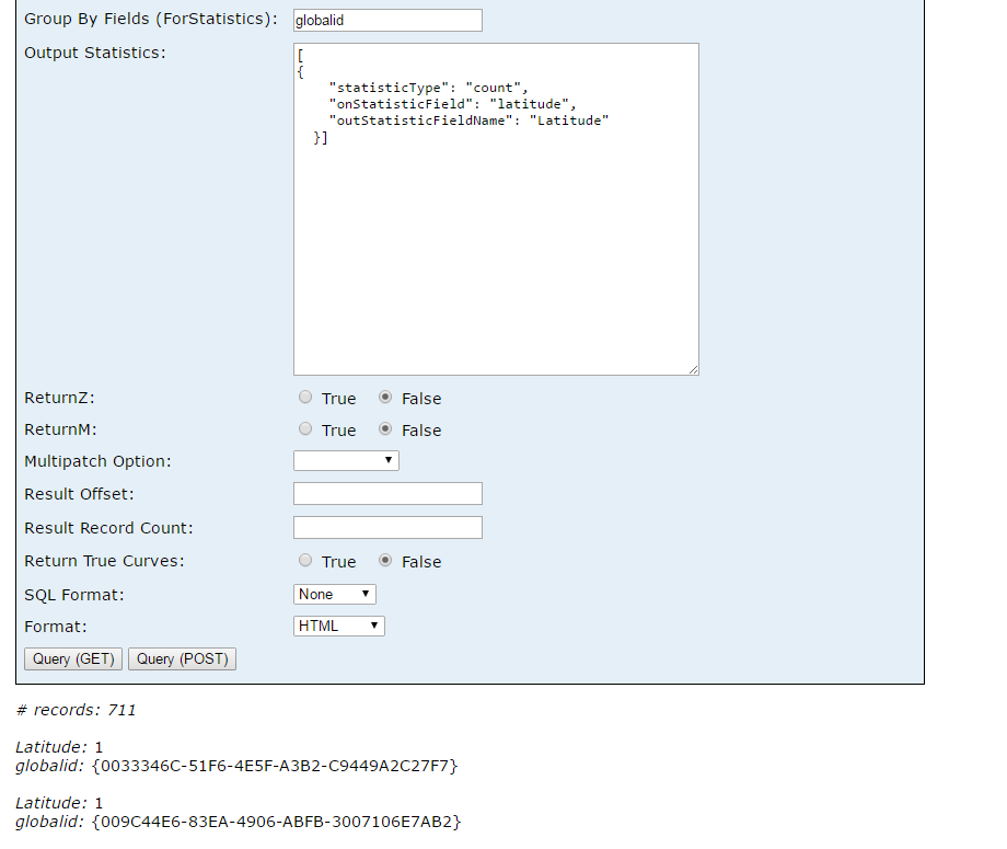 Feature Service Output Statistics