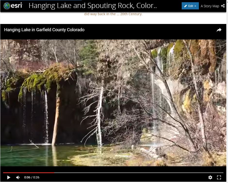 One of my embedded videos in the Hanging Lake and Spouting Rock Story Map.