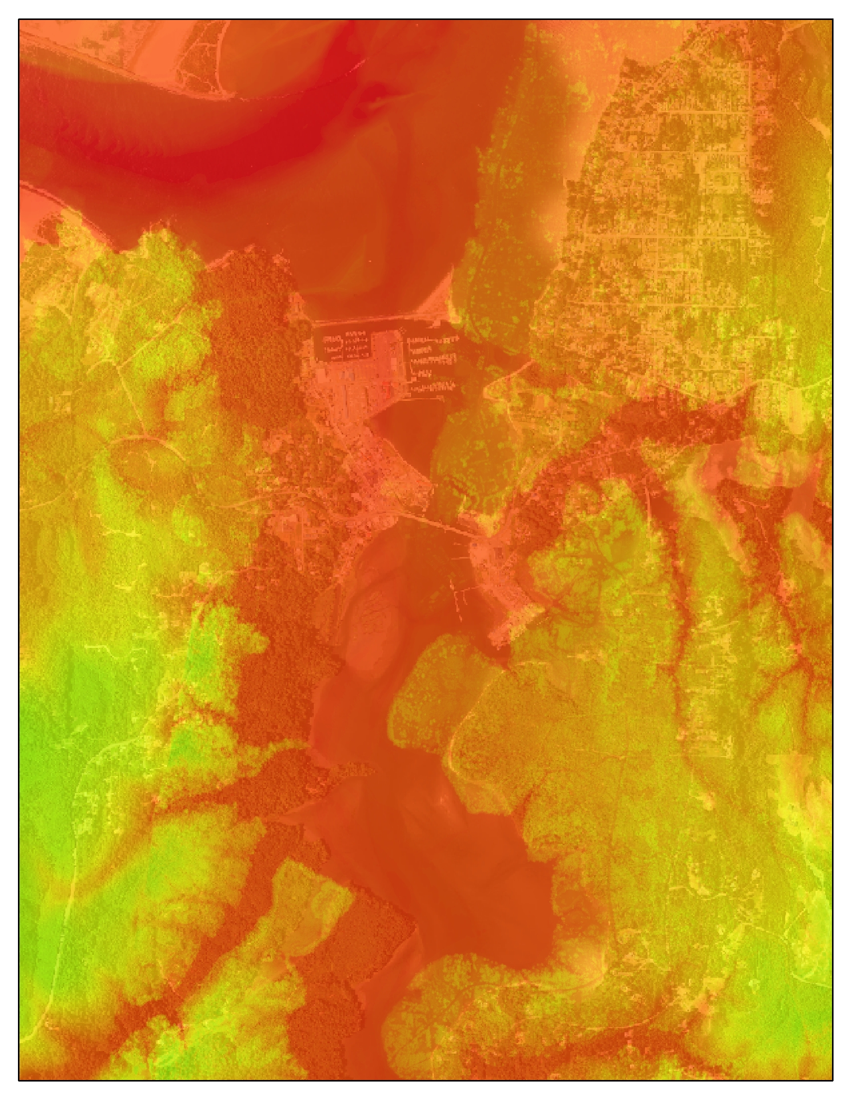 Showing offset of raster (red-green scale) in northwestern direction from basemap.
