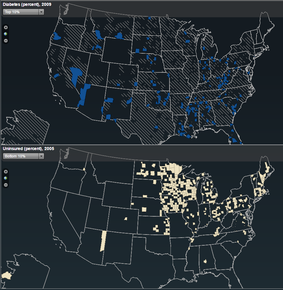 HealthIndicators Flex app side-by-side maps