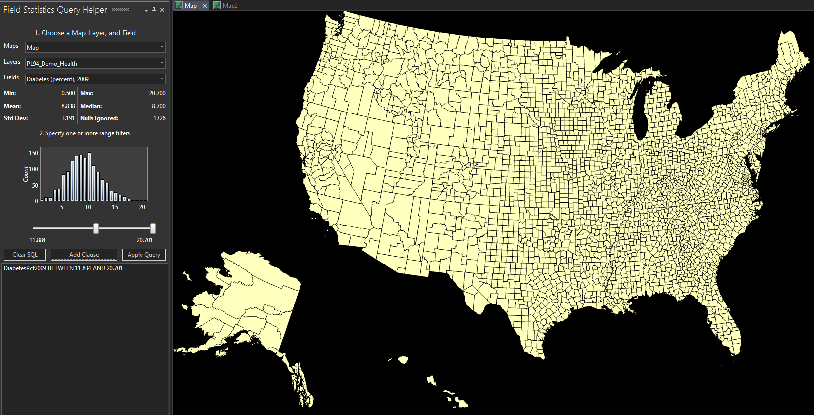 Add-in panel and map