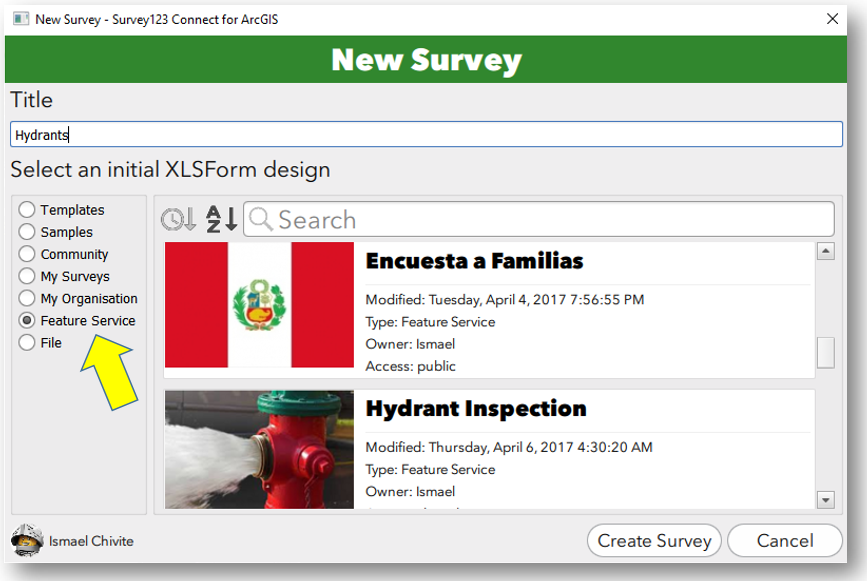 You can create surveys on top of existing feature services