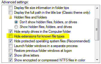 hide extensions for known file types