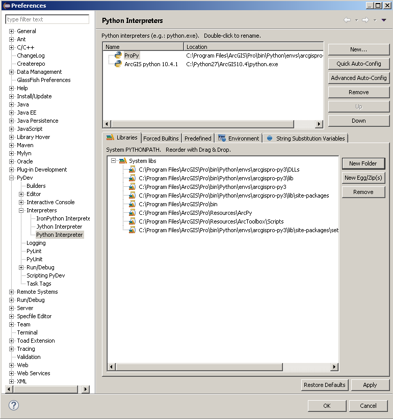 Pydev for Eclipse - configuring ArcGIS Pro - Esri Community