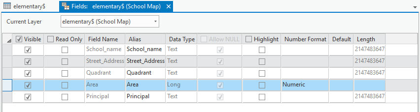 Excel table in ArcGIS Pro fields view