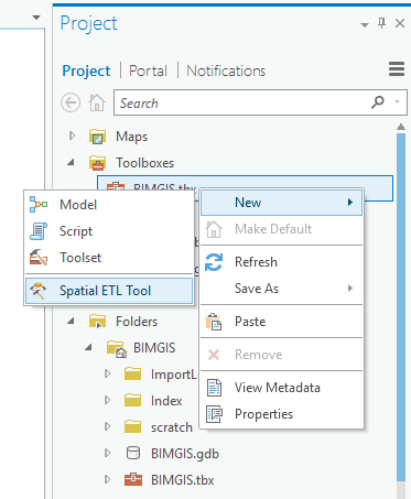 Creation of a new ETL Tool from the Project Pane