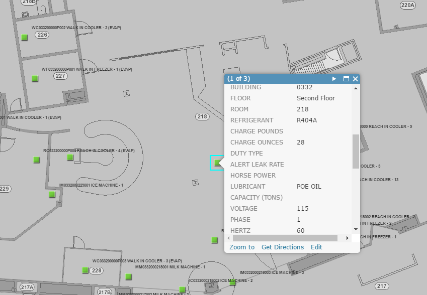 Sample floorplan showing equipment locations and attributes