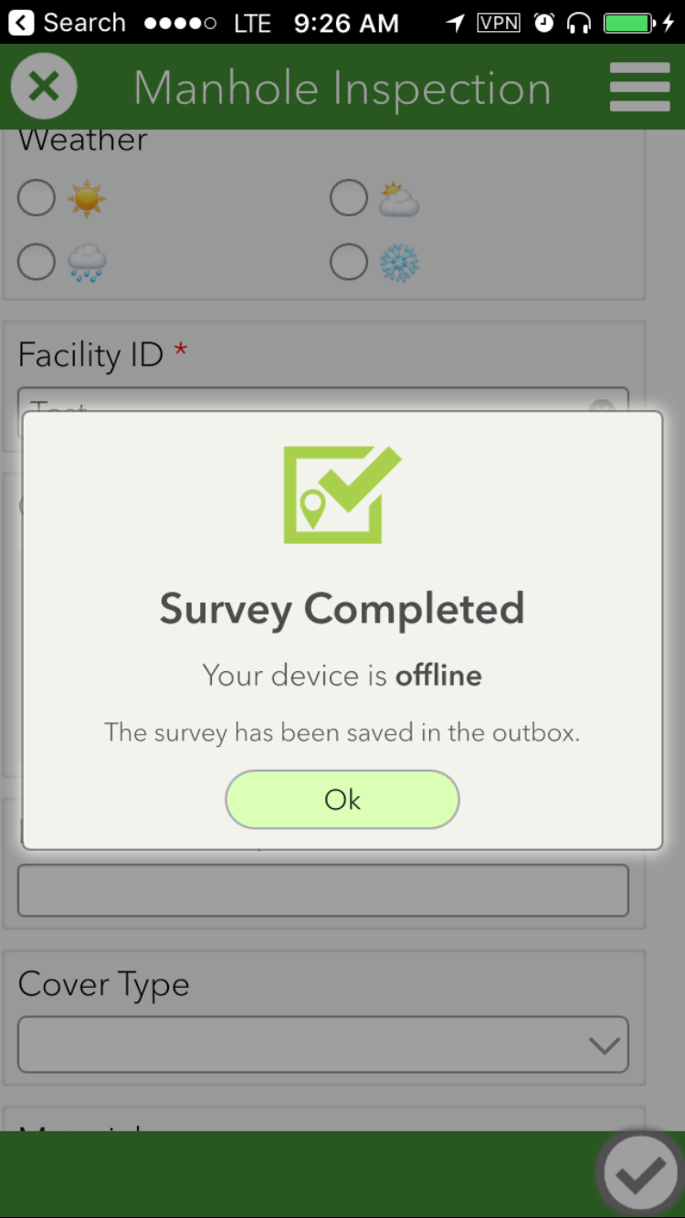 Survey123 reports Offline with LTE and VPN.