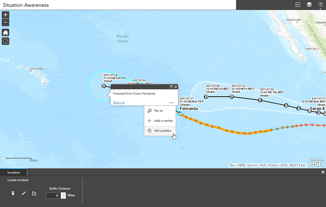 Situation Awareness widget - Set Location Feature Action