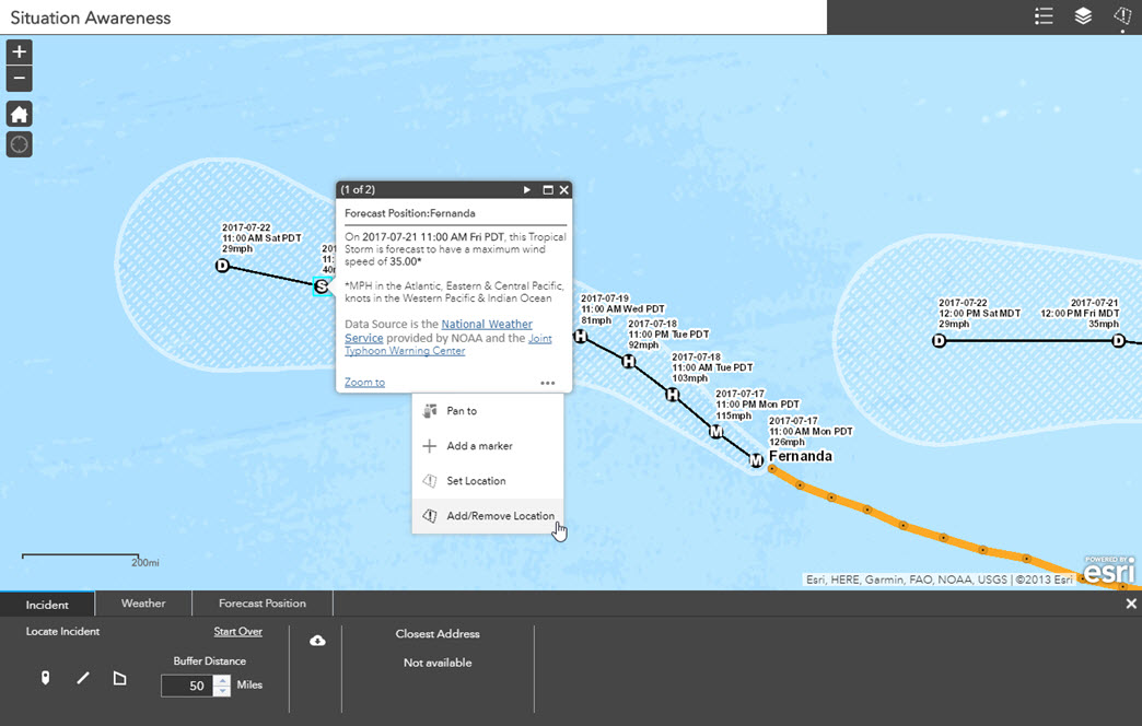 Situation Awareness widget - Add/Remove Location Feature Action