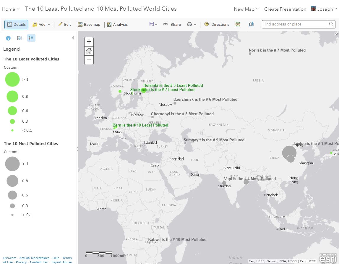 Polluted and Clean Cities Map 