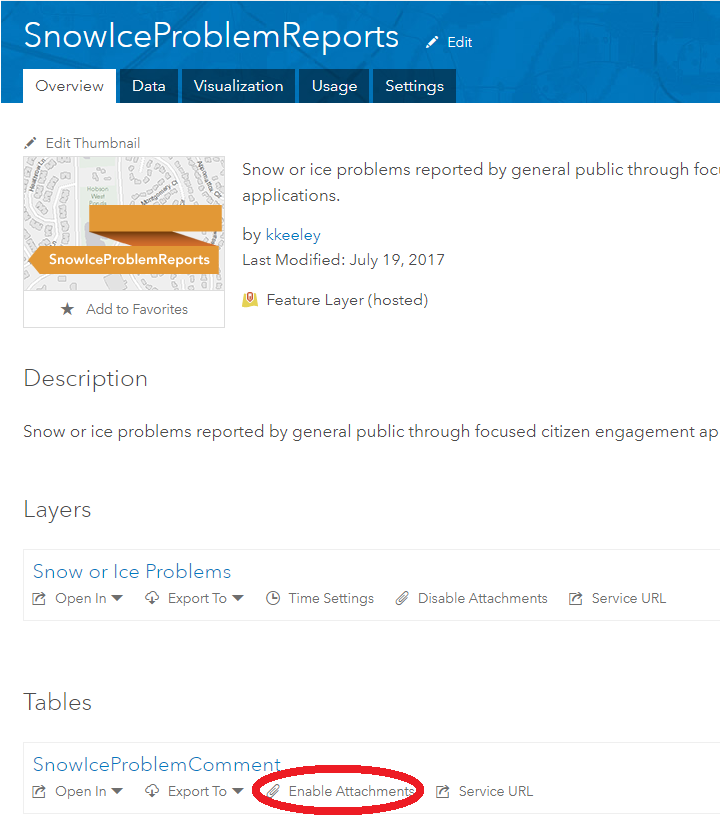 Enabling attachments on feature layer on AGO