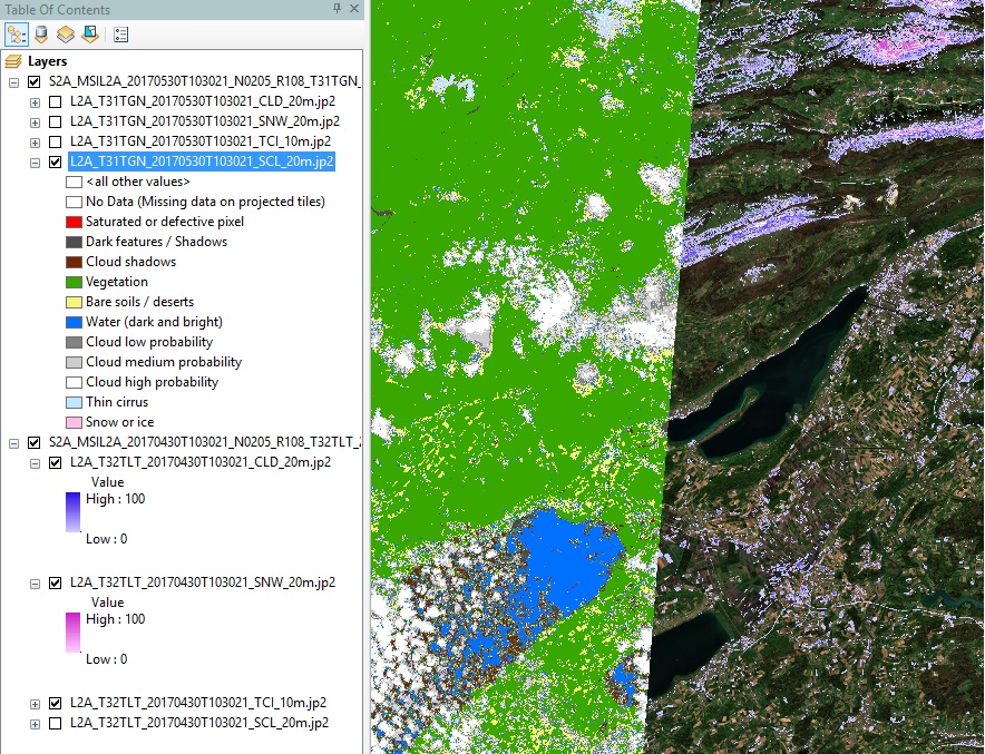 SCL of the upper product on the left, CLD+SNW+TCI of the lower product on the right.