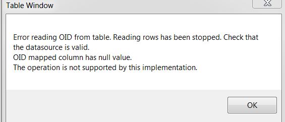 Screenshot 2 error that shows when i tried to open the attribute tables of the view that were created on MSSQL