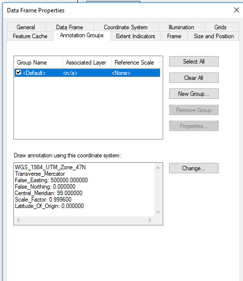 Annotation tab in Data Frame Properties Dialog Box