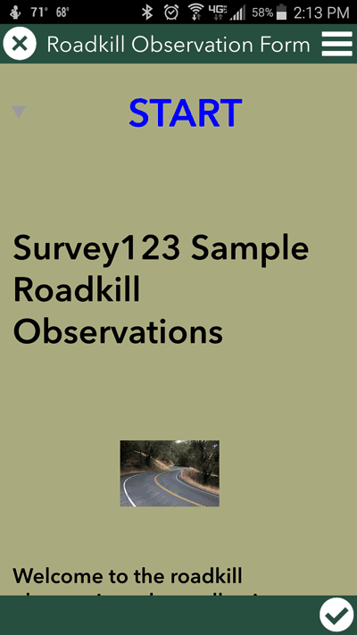 Animated example of completing a sample form in Survey123