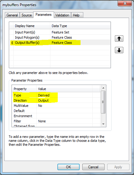 Mybuffers output parameter settings