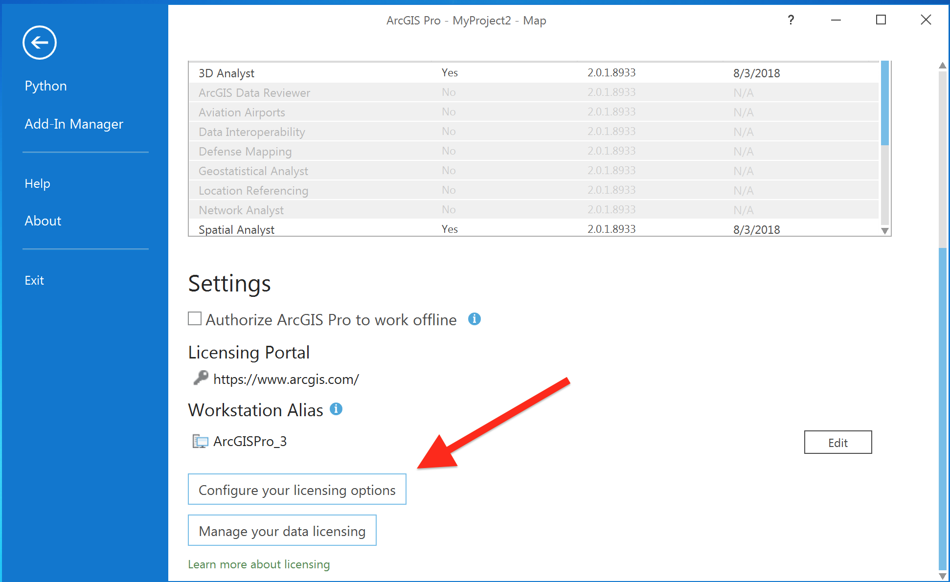 arcgis change license manager