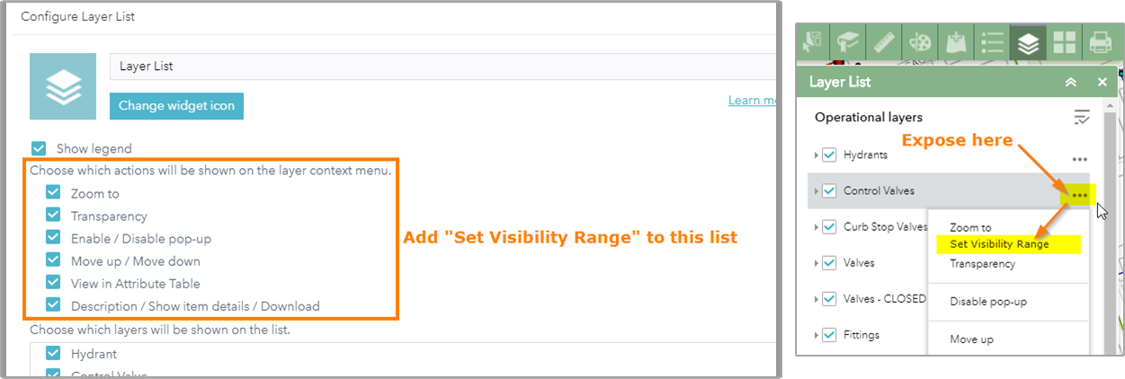 Set Visibility Range in Layer List widget