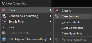 Clear formatting