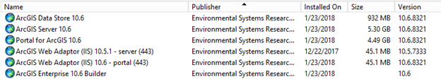 screenshot of esri programs from the add/remove programs window