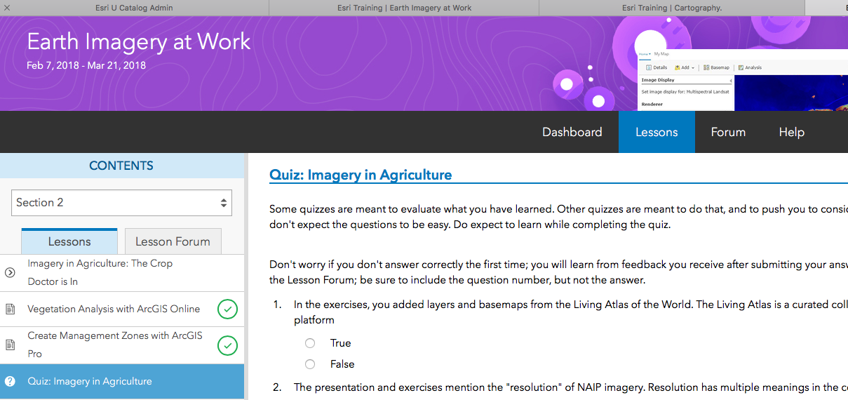 Earth Imagery at Work was the first course to run on Esri’s own platform in Feb 2018.