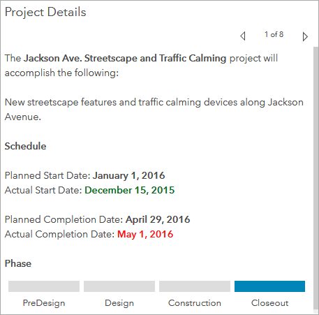 Screenshot of the Capital Projects Dashboard, Project Description block