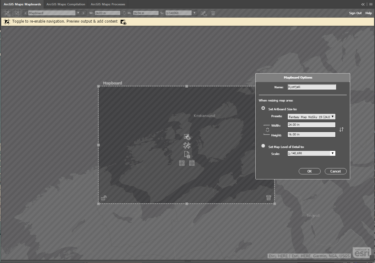 Kystfjell Mapboard in ArcGIS Maps for Adobe CC