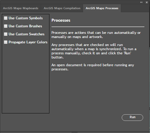 Processes window, Maps for Creative Cloud