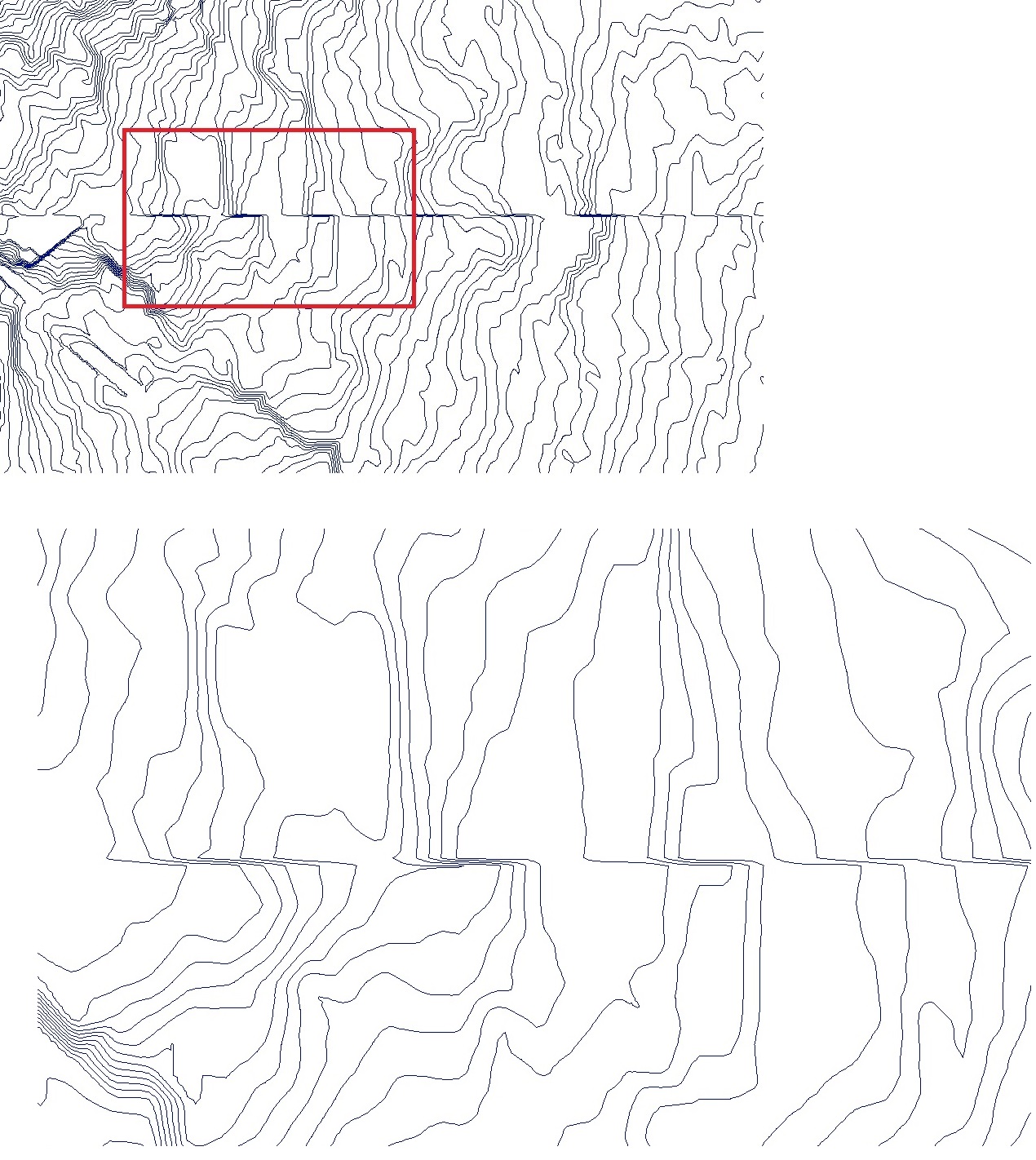 Sampel of contour lines with errors