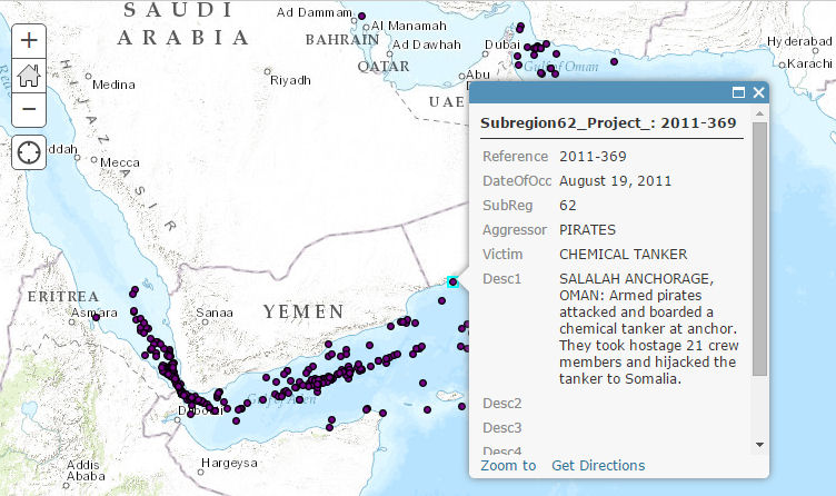 Web map showing default feature pop-up information