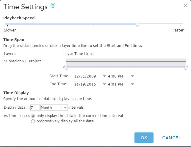 ArcGIS Pro time settings dialog box