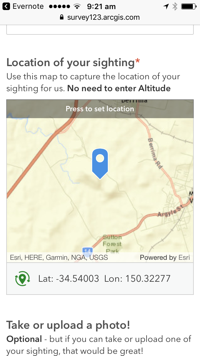 Press to select location - initial map view