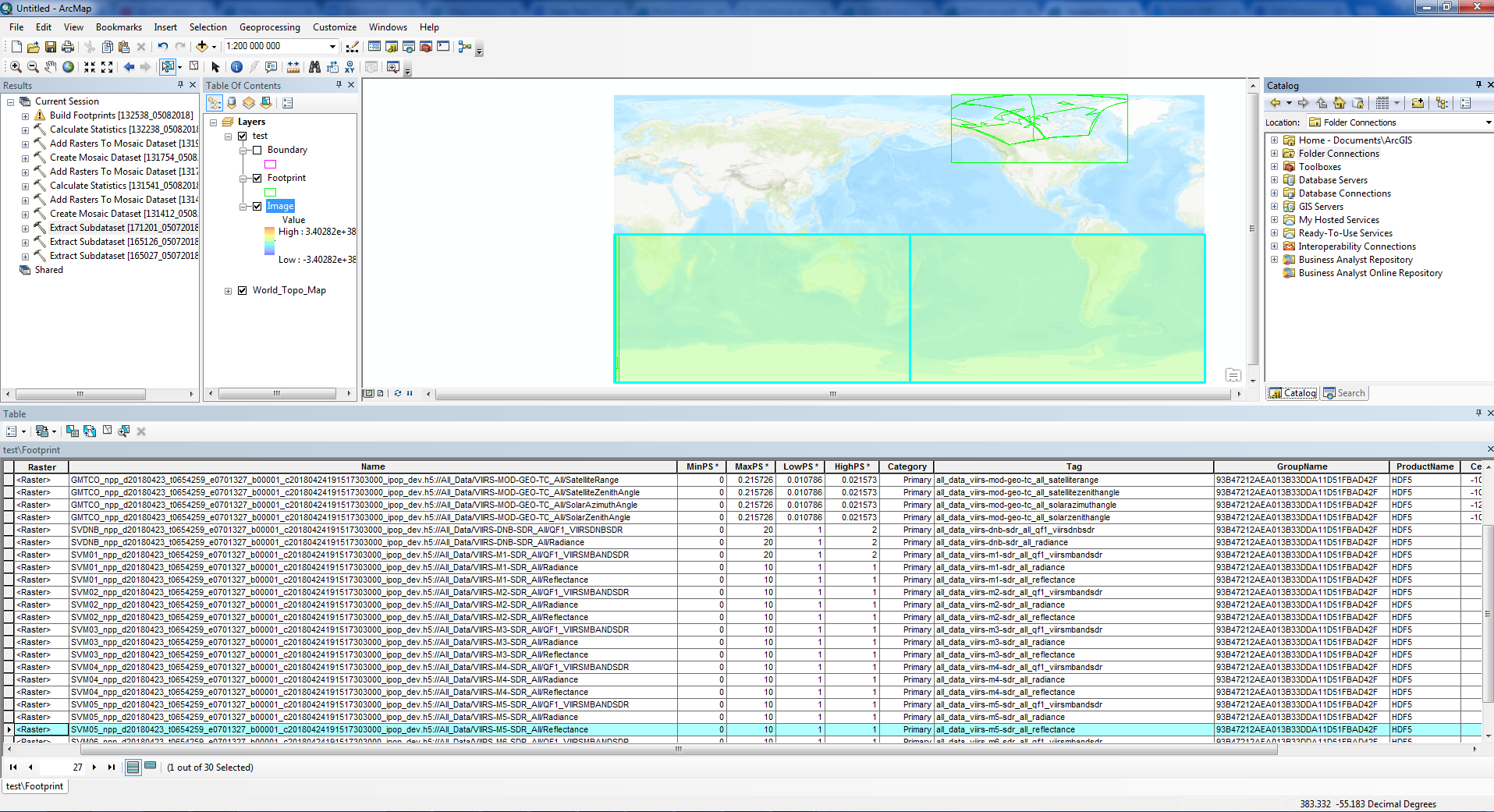 The result after adding HDF raster type to mosaic dataset