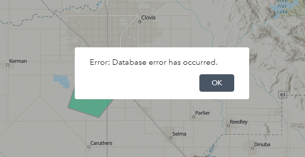 Captial Projects Planning database error popup