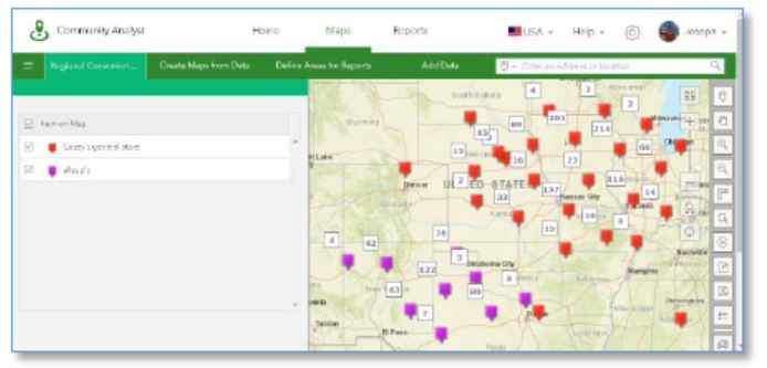 A section of the Community Analyst lesson on convenience stores. 