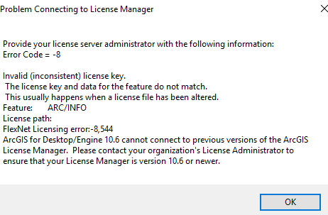 arcgis cannot connect to license manager
