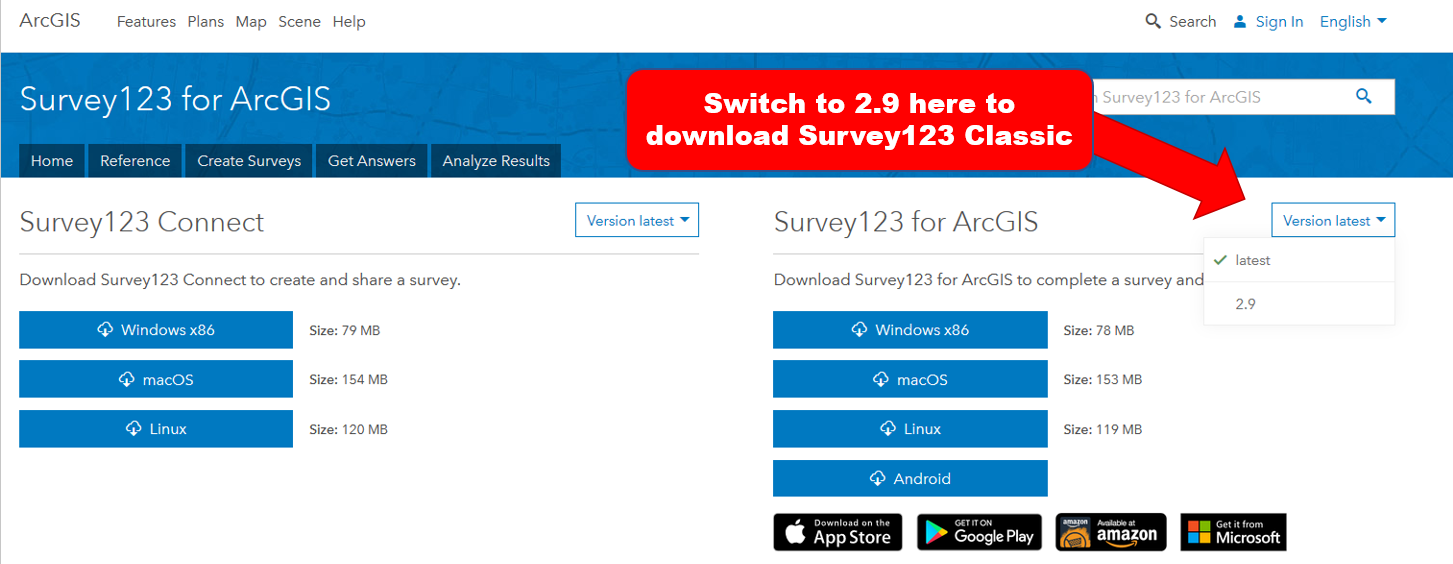 Survey123 Classic Download Page