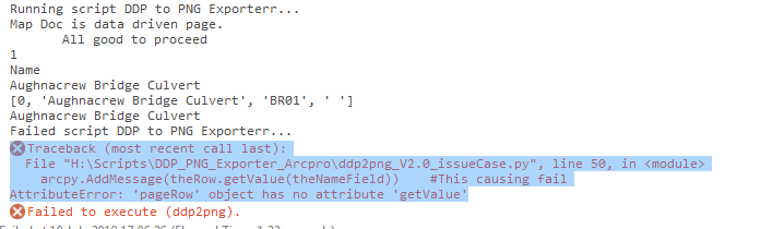 geoprocessing fail due to line:arcpy.AddMessage(theRow.getValue(theNameField))