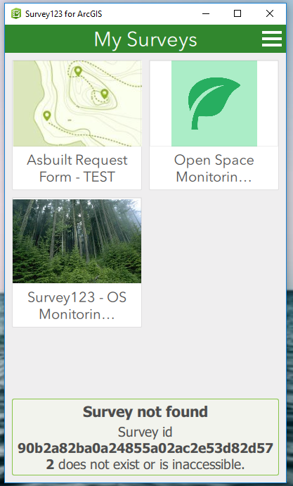 Survey (Open Space Monitoring) is in the list of surveys, but error saying survey not found