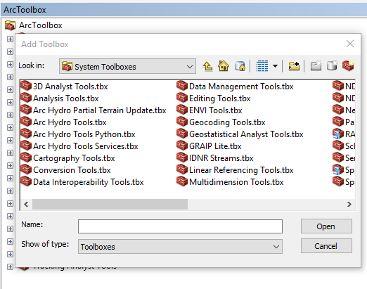 ArcToolbox GUI adding ArcHydro tbx from System Toolboxes