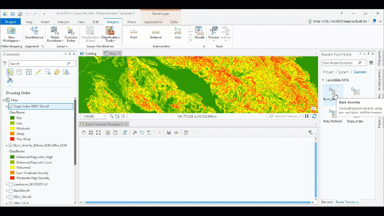 Drag and drop tools into the function editor to create raster function chains.