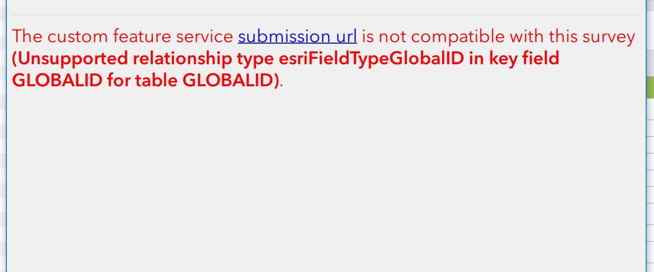 Unsupported relationship type esriFieldTypeGlobalID in key field GLOBALID for table GLOBALID