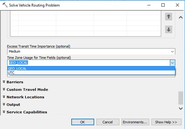 Time Zone Usage for Time Fields field in the Solve VRP GP Tool.