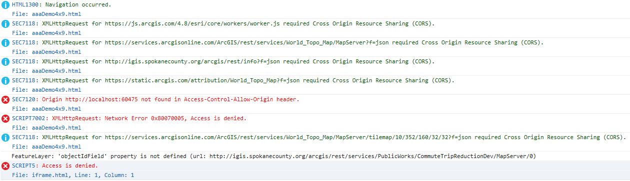 ArcGIS API Sample using 4.8 and my feature layer -- developer console messages