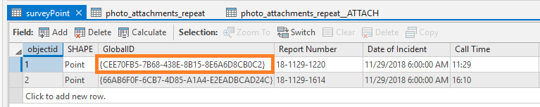 surveyPoint table view in ArcGIS Pro